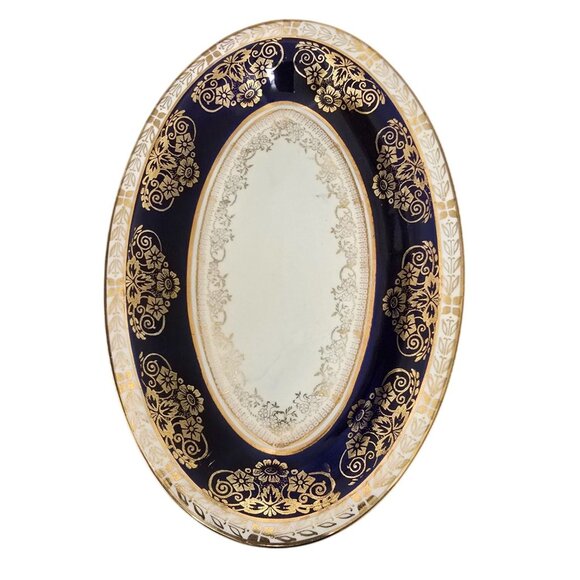 Antique Gravy Boat & Under Plate Crown Ducal Cobalt Blue Gold Floral England - Picture 3 of 8